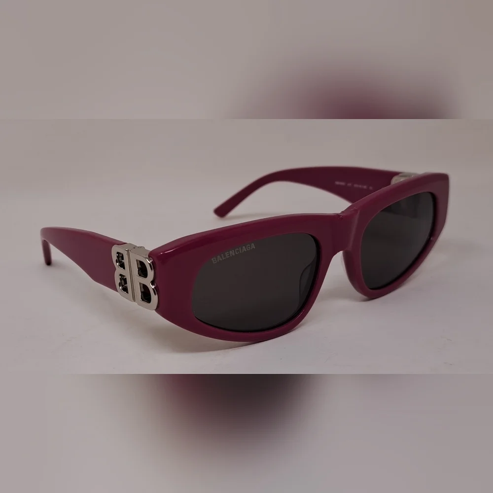 Balenciaga Sunglasses Fuschia Gray BB Temples Oval Cat Eye BB0095S 53-19-135 XL - Picture 11 of 16